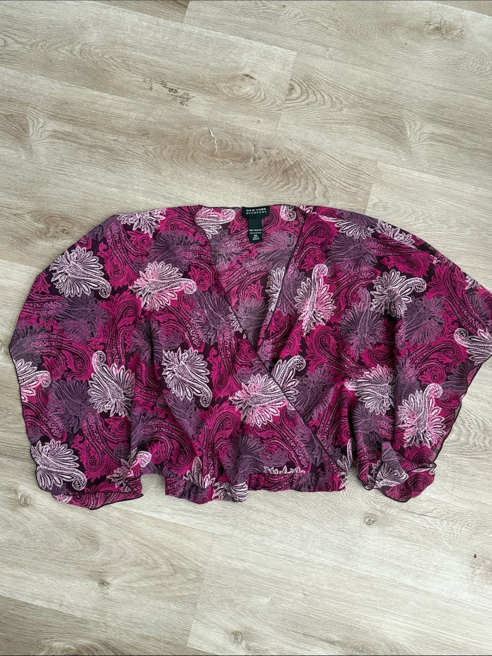 Express Fuchsia Pink Floral Wrap Crop Blouse